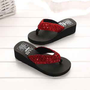 Logo personnalisé été plage pantoufle Bling scintillant paillettes <span class=keywords><strong>tongs</strong></span> <span class=keywords><strong>compensées</strong></span> mignon extérieur <span class=keywords><strong>tongs</strong></span> pour femmes dame - Product Image 3