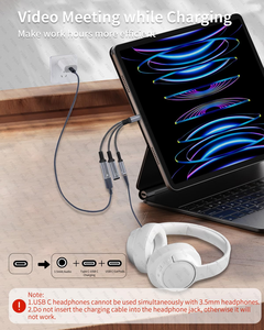 13.5CM <span class=keywords><strong>USB</strong></span>-<span class=keywords><strong>C</strong></span> ila 3.5mm kulaklık ve şarj adaptörü 3 in 1 çift tip <span class=keywords><strong>C</strong></span> Aux Splitter şarj kulaklık jakı Dongle kablosu - Product Image 4