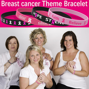 Venta al por mayor de goma Rosa personalizada pulsera de fe reutilizable pulsera de silicona para mejorar la conciencia del cáncer de mama - Product Image 4