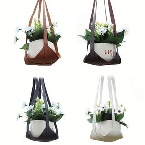 Durable Strong PU Leather Plant Hanger with <b>Hanging</b> Rope Square Design for Indoor/Outdoor Use Modern Style <b>Gardening</b> Accessories - Product Image 1