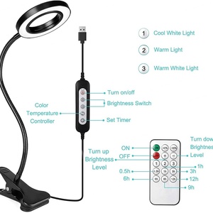 EGH Indoor Lighting Desk Lamps 120mm 3 Colors USB Clip Circle Portable Desk Table <b>Light</b> With <b>Remote</b> - Product Image 2