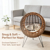 Nid de repos pour chat en rotin, écologique, à motif plein, ajouré, surélevé, lavable, pour petits animaux, usage intérieur/extérieur