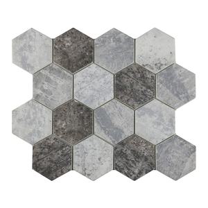 Nouvelles mosaïques hexagonales en verre recyclé aspect marbre mat pour crédence de cuisine, salle de bain, décoration de maison, hôtel, restaurant - Product Image 5