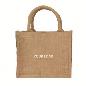 Sac fourre-tout en jute personnalisé de qualité supérieure, vente chaude en usine, avec logo personnalisé, sac de courses écologique avec poche intérieure en toile - Product Image 4