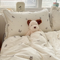 Nouvel ensemble de literie en gaze double froissée effet nuage 2026, 100 % coton avec bordure en dentelle, plusieurs couleurs florales disponibles, vente en gros de textiles de maison