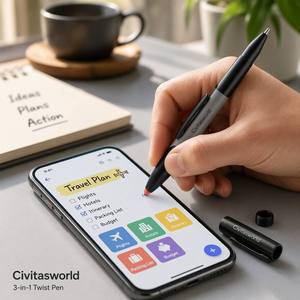 ปากกาลูกลื่นแบบสองหัว 3 in 1 แบบสัมผัสหน้าจอได้ พร้อมปากกา<span class=keywords><strong>ไฮ</strong></span><span class=keywords><strong>ไล</strong></span><span class=keywords><strong>ท์</strong></span>หลาก<span class=keywords><strong>สี</strong></span>แบบหมุนได้สำหรับหน้าจอสัมผัส - Product Image 2
