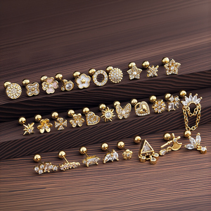 Piercing de lèvre tendance en acier inoxydable doré avec zircon, anneau labret 20G, cadeau, tragus, hélix, divers clous d'oreille pour cartilage, punk - Product Image 1