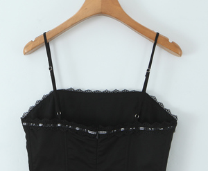 Abito Estivo Mini in <span class=keywords><strong>Cotone</strong></span> con Spalline Sottili e Allacciatura Frontale, Bianco e Nero, Vendita Calda, Moda Casual per Donne - Product Image 5