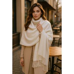 Écharpe à franges blanches, châle et structure ample, idéal pour le temps froid Sal1296 - sal1296-ecru - Product Image 5