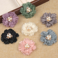 Fleur artificielle en tulle perlé et maille, accessoires DIY faits à la main, fleur en gaze de cristal pour la décoration
