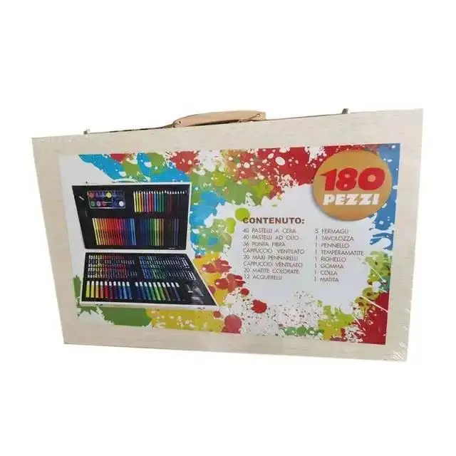 180 pezzi Deluxe kids Art Set in custodia in legno per pittura e disegno Set di penne Kit artistico professionale