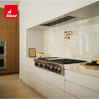 Armoire de cuisine Alland de style australien, deux tons, chêne clair, panneau plat, avec portes de garde-manger dissimulées en bois