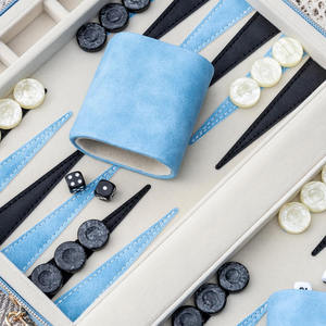 Jeu de société <span class=keywords><strong>classique</strong></span> bleu personnalisé ensemble de backgammon de voyage en cuir de qualité supérieure pour adultes - Product Image 2