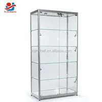 Meuble à chaussures autoportant en verre trempé avec cadre argenté, vitrine de salon avec portes en verre, éclairage LED, écologique