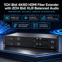 Extenseur HDMI Fibre Optique Bidirectionnel 4K 60Hz 1CH avec Audio XLR Bilatéral Équilibré 2CH KVM 20km Monomode Montage en Rack 1U