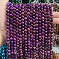 Vente flash - Perles rondes en œil de tigre colorées, violet/rouge/vert/bleu, 6/8/10 mm, perles rondes pour expressions créatives, pour la création de bijoux
