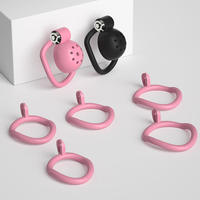 Jaula de Castidad Rosa de ABS para Hombre, Juego de Jaula de Castidad Masculina, Cinturón de Jaula de Castidad con Candado de 5 Tamaños y Anillo para Pene