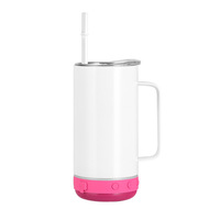 Gobelet Bluetooth à sublimation de 14 oz, blanc, avec haut-parleur intégré, tasse musicale intelligente sans fil avec poignée