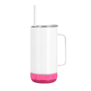 Gobelet Bluetooth à sublimation de 14 oz, blanc, avec haut-parleur intégré, tasse musicale intelligente sans fil avec poignée - Product Image 4