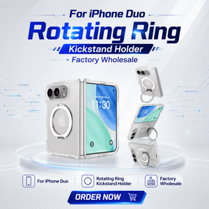 Coque de téléphone personnalisée OEM d'usine avec logo pour iPhone Duo, <span class=keywords><strong>écran</strong></span> pliable, anneau de <span class=keywords><strong>support</strong></span> mat, <span class=keywords><strong>support</strong></span> pliable, coque arrière transparente - Product Image 1