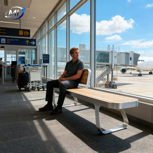 Banc de jardin moderne en acier inoxydable et bois, personnalisable, durable, imperméable, pour les parcs, les centres commerciaux et les hôpitaux - Product Image 3