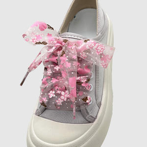 Yh שטוח ניילון סאטן שרוכים שקופים בד אורגנזה מודפס לכל סוגי הנעליים - Product Image 6