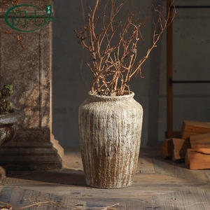 Jarrón decorativo vintage Wabi Sabi, cilíndrico, hecho a mano, para mesa, maceta para flores, para decoración del hogar. - Product Image 1