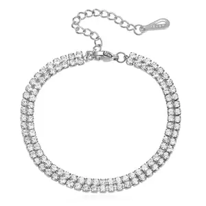 New fashion women dainty stainless steel two rows crystal tennis bracelet