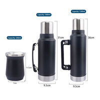 Kit de Yerba Maté en Gros : Gourde de 1000 ml et 1300 ml avec Couvercle, Bouteille Thermos et Paille Bombilla (8 oz)