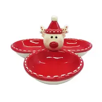 Rudolph-plato dividido de renos rojos, placa de cerámica para galletas, pintura a mano