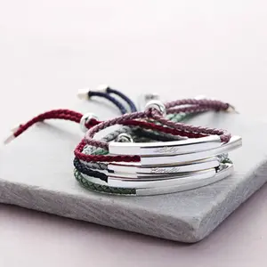 Moda gioielli <span class=keywords><strong>in</strong></span> <span class=keywords><strong>argento</strong></span> bar inciso <span class=keywords><strong>nome</strong></span> personalizzato braccialetto di corda <span class=keywords><strong>con</strong></span> perline braccialetto registrabile per le donne - Product Image 1