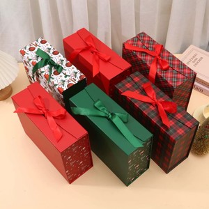 EVERWIN Christmas <b>Gift</b> Boxes With Ribbon Red Green Patterned Rigid Paperboard Folding Packaging <b>Box</b> For Holiday Festive <b>Presents</b> - Product Image 2