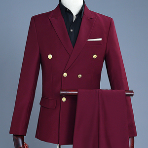 Esmoquin de novio <span class=keywords><strong>rojo</strong></span> <span class=keywords><strong>vino</strong></span> <span class=keywords><strong>para</strong></span> boda, <span class=keywords><strong>trajes</strong></span> de cantante de doble botonadura, traje ajustado <span class=keywords><strong>para</strong></span> baile de graduación, traje informal de moda <span class=keywords><strong>para</strong></span> <span class=keywords><strong>hombre</strong></span> - Product Image 1