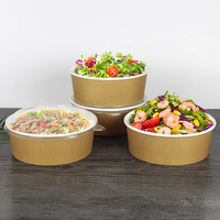 Bol jetable rond en papier kraft noir imprimé pour soupe, nouilles, salade, sucre, avec couvercle assorti, 16oz-34oz, vente en gros