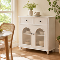 Buffet de style farmhouse blanc avec tiroirs en X et portes en verre dépoli cintrées, en MDF, pour salle à manger, vente en gros