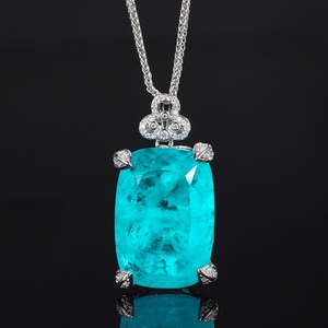 High Quality Eco-friendly Copper Silver Plated Jewelry Elegant 20*<b>28mm</b> Large Stone Imitation Emerald Pendant Necklace for Women - Product Image 4