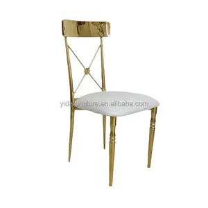 Hot Gold Stackable Cross Back Round Back Stainless Steel Hotel Dining Chairs Banquet Event Wedding Chair