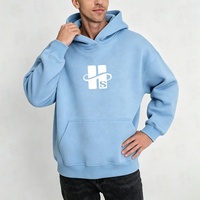 Sweat à capuche de luxe épais pour homme en coton et polyester, personnalisé pour usine de confection, bleu 400 g/m², coupe oversize
