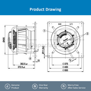 Ventilador Centrífugo de Refrigeración OEM ebmpapst K3G355-PV70-01 M3G112-GA 400V 2900W 3230RPM 4.4A de Alta Velocidad para Convertidor Auxiliar de Tren de Alta Velocidad - Product Image 3