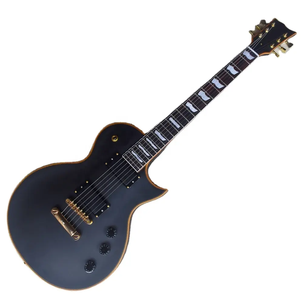 Flyoung Fabrik Verkauf Mahagoni Solide Körper 6 Saiten Matte Schwarz Elektrische Gitarre