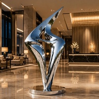 Sculpture abstraite moderne grande flamme en acier poli miroir 304/316, sculpture métallique personnalisée, décoration artistique pour extérieur, jardin, place publique