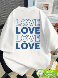 T-Shirt Unisex con Grafica Love, Bianca, Collo Tondo, Manica Corta, Puro Cotone, Lavabile in Lavatrice, Per Tutte le Stagioni, Abbigliamento Casual, Taglie S-XXXXL, Messico - Product Image 3