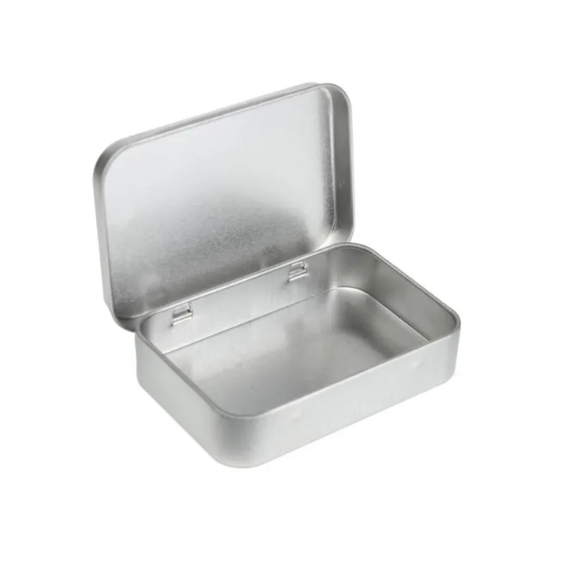 Caja de estaño vacía en blanco contenedor liso plata sublimación caja de lata de metal fábrica de almacenamiento al por mayor