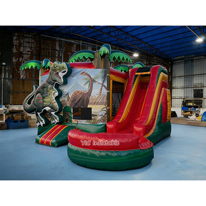 Château gonflable commercial d'extérieur avec toboggan aquatique, thème dinosaure, <span class=keywords><strong>cabane</strong></span> en rondins, pour fêtes - Product Image 2