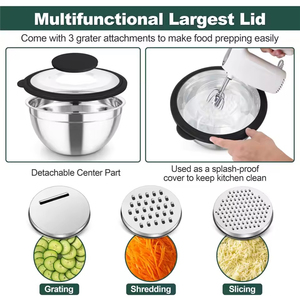 WELLFLYER Bols à mélanger en acier inoxydable <span class=keywords><strong>KIGA</strong></span>-167 avec couvercles transparents et 3 râpes pour la cuisine, la cuisine, le service et le rangement. - Product Image 6