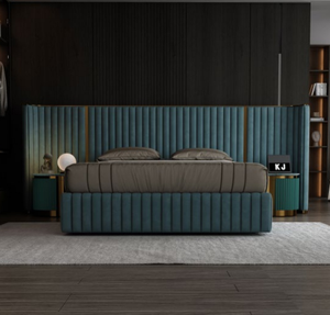 New <b>Model</b> Post Modern European Bedroom Furniture Sets Luxury Leather Double Wide Headboard Blue King Size Bed - Product Image 1