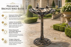 Bain d'oiseaux festonné en résine, finition bronze antique, résistant aux intempéries, sur piédestal, alimenté à <span class=keywords><strong>l</strong></span>'énergie solaire, écologique, pour oiseaux aquatiques - Product Image 2