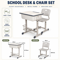 Ensemble bureau et chaise réglables en hauteur pour étudiants, commande en gros, pour l'université