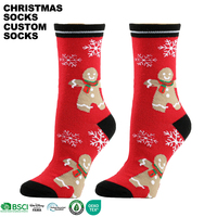 Chaussettes de Noël personnalisées pour femmes Chaussettes d'hiver en coton tricotées Père Noël et Elk Chaussettes respirantes pour festival de dessins animés