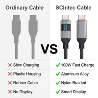 SChitec 100W Typ-C zu Typ-C Nylon-Umflochtenes USB-Kabel mit LED-Anzeige Aluminiumlegierung-Anschlusskabel für Laptop und Smartphone